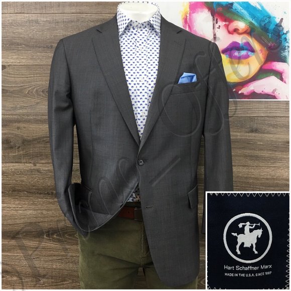 Hart Schaffner Mens Blazer‎ Sport Coat Casual 2 Button Jacket Size 46L Wool Suit - Picture 1 of 13